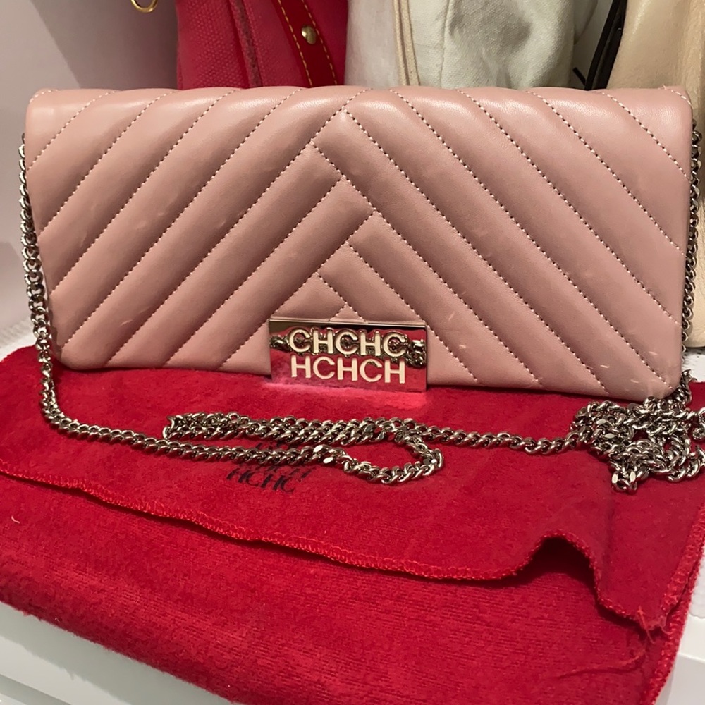 Carolina Herrera nude pink lambskin clutch